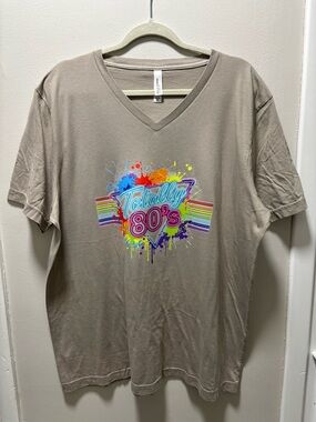 Women 2XL Bella Canvas Heather V-Neck Tee in Light Taupe Handmade DTF Transfer
